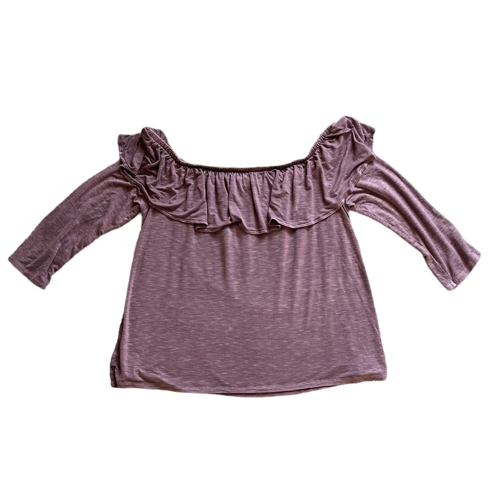 American Eagle Purple Off the Shoulder 3/4 Sleeve Ruffle Top | Women's XL - Picture 5 of 6